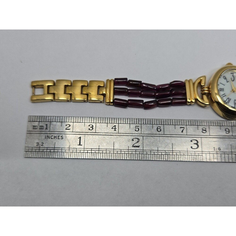 Womens Vintage Avon Purple Beaded Gold Tone Watch Quartz Y2K Dainty New Battery - Picture 9 of 11